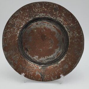 Handcrafted Vintage Copper Decorative Plate With Intricate Engraved Patterns
